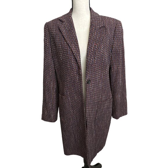 Diane Von Furstenberg Coat Mid Length Single Button Brown Red Blue VINTAGE Large - Picture 6 of 7